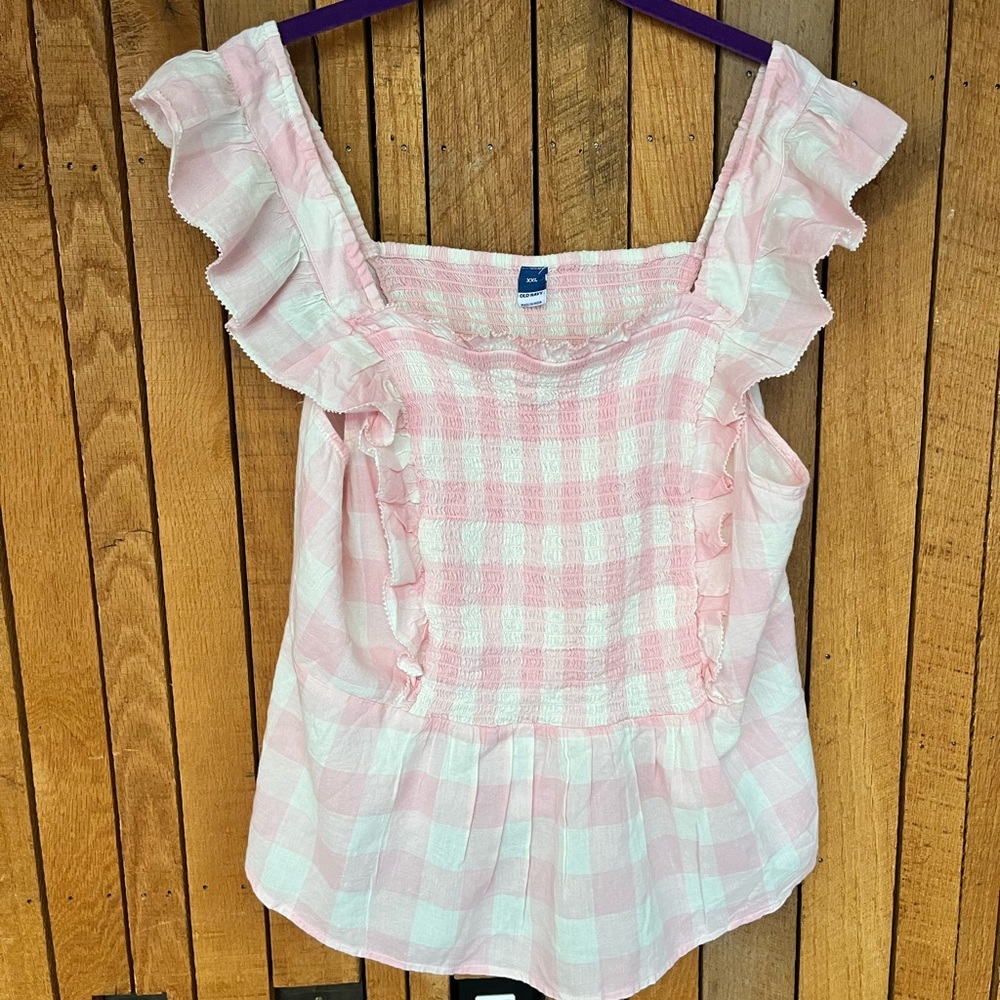 Old Navy Pink Plaid Smocked Tank